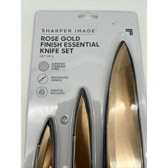 Sharper Image Rose Gold Finish Knife Set 3 Knives Sheaths Pairing Utility Chef - Picture 2 of 7